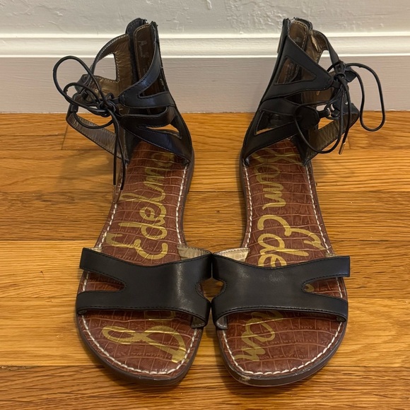 Sam Edelman Black Lace-Up Sandals German Gladiator Size 9 Leather Vacation Shoes - Picture 1 of 9